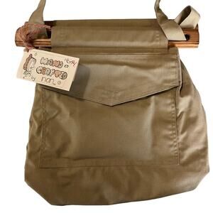 Khaki Purse, Handmade by Nana, Pockets, Mid Size, Wooden Handles